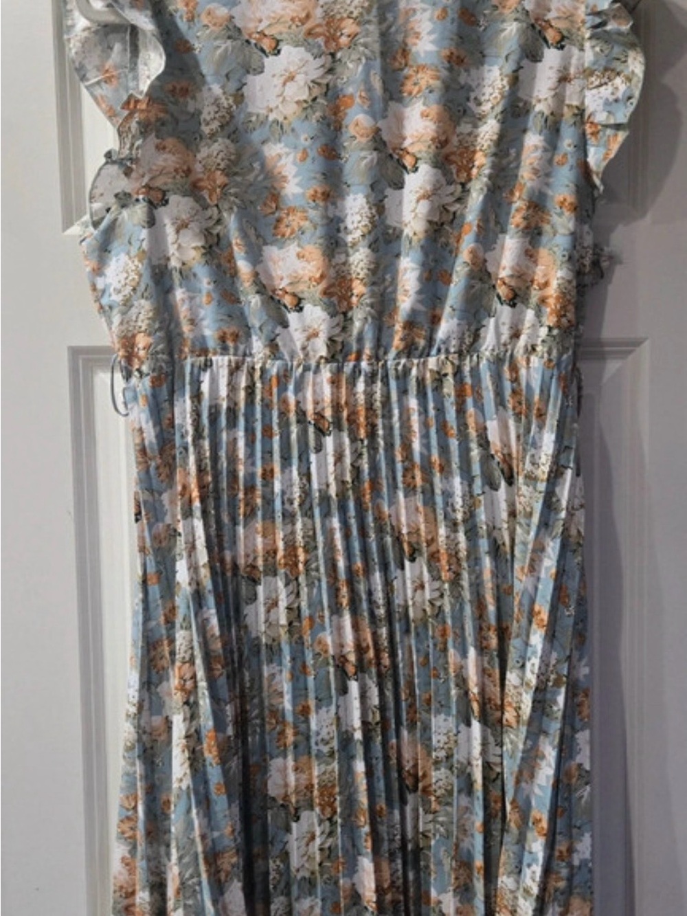 Blue Floral Pleated Dress